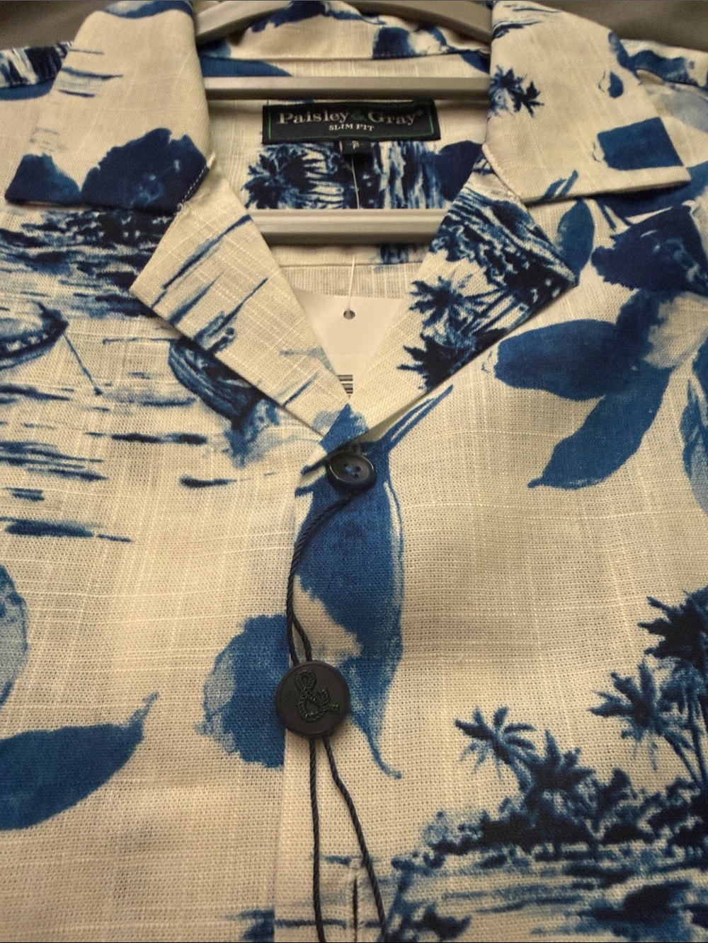 Paisley & Gray Cream Shirt with Blue Tropical Print